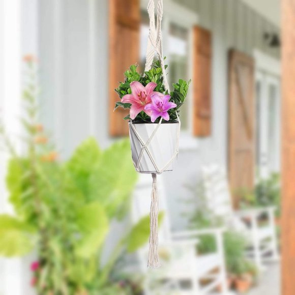 Bohemian Braided Plant Holder Hippie Outdoor/Indoor/Living Room/Dorm Decor - Picture 5 of 10